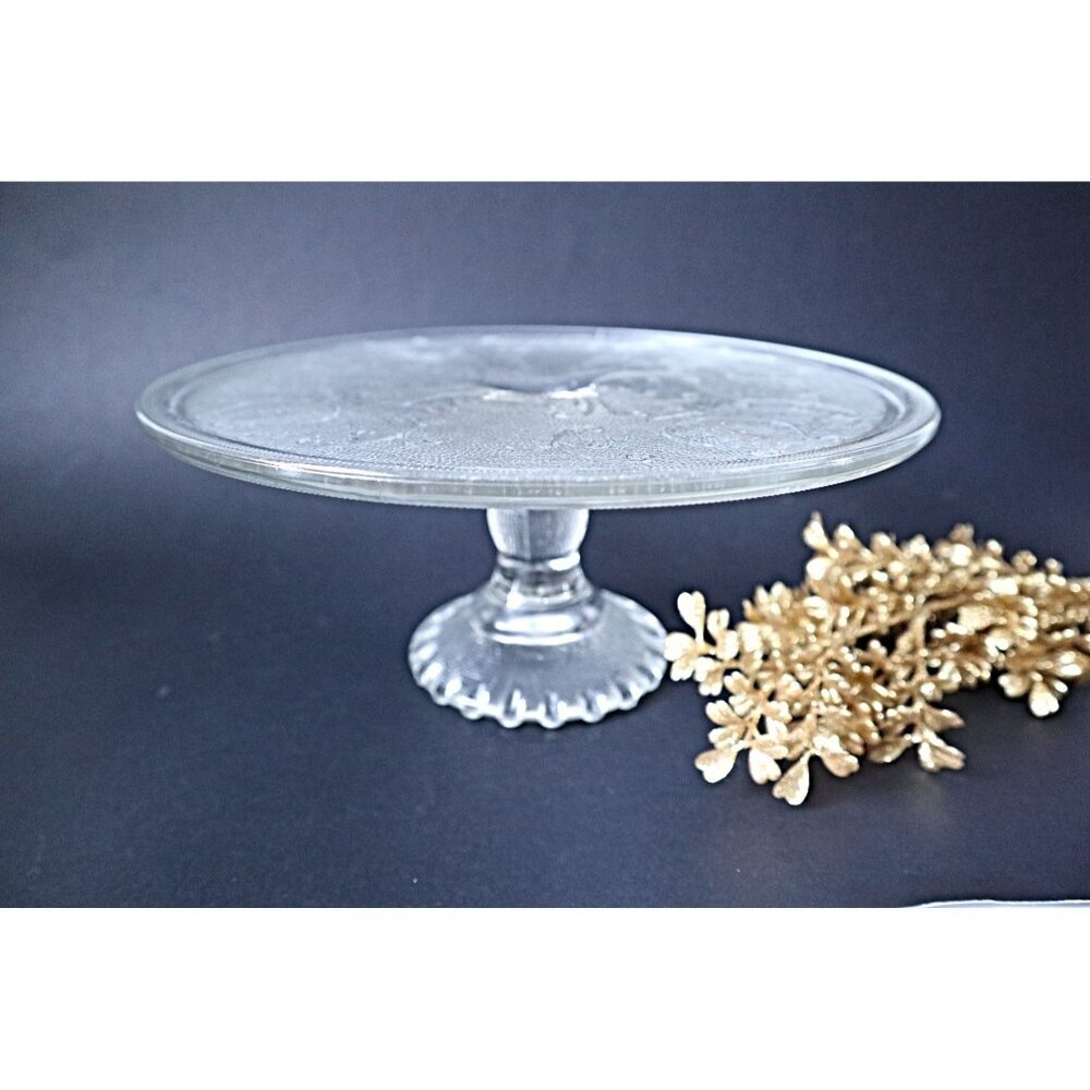 Vintage Cake Plate Harp Pattern Jennette Glass Company 1960's